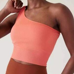 Athleta One Shoulder Orange Auroa Seamless‎ Tank Top Womens Size Large Ribbed L